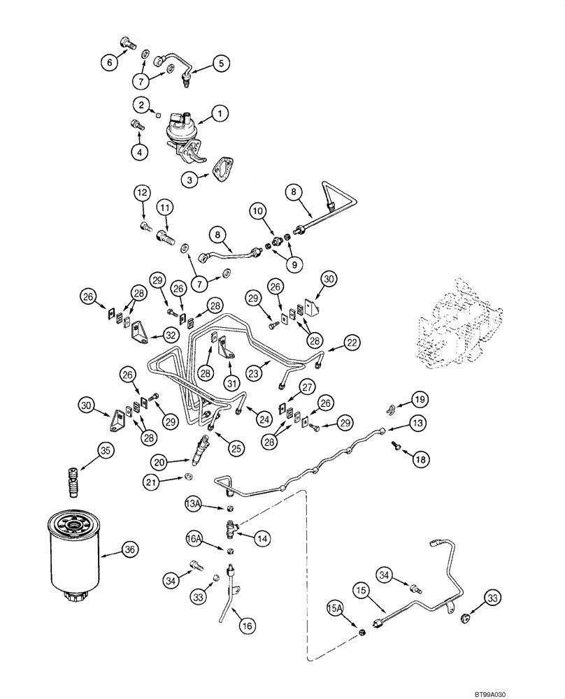 Схема запчастей Case 1840 - (03-03) - FUEL INJECTION SYSTEM, 4-390 EMISSIONS CERTIFIED ENGINE (INJECTION PUMP J935679) (03) - FUEL SYSTEM