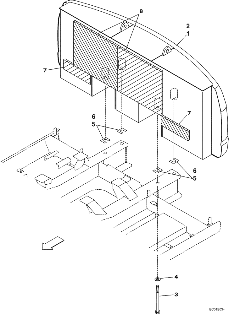 Схема запчастей Case CX330 - (09-004-00[01]) - COUNTERWEIGHT - SOUNDPROOFING (09) - CHASSIS