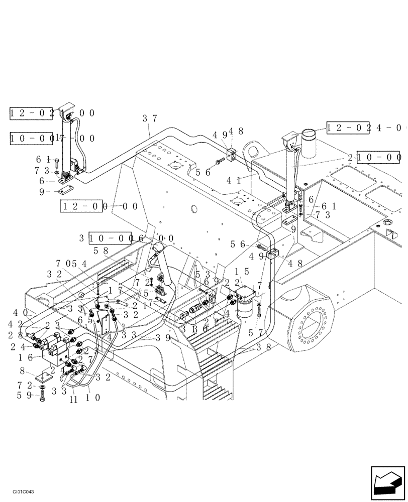 Схема запчастей Case SV216 - (10-005-00[01]) - HYDRAULIC CIRCUIT- OPERATORS COMPARTMENT TILTING CONTROL AND ENGINE HOOD - IF USED (08) - HYDRAULICS