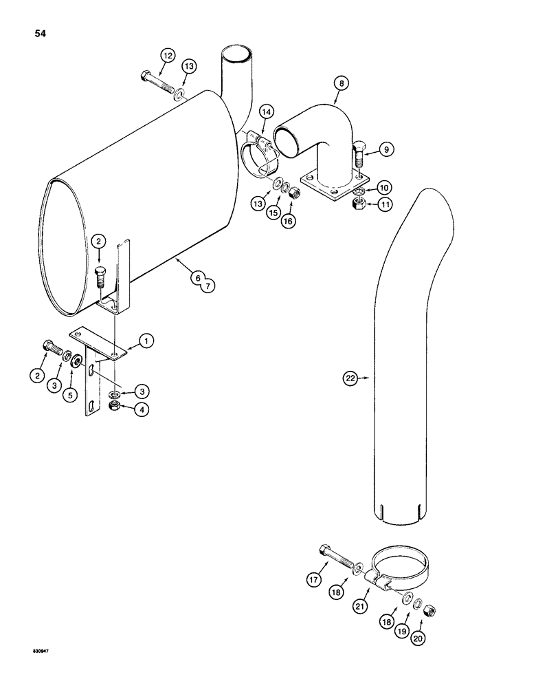 Схема запчастей Case 1150D - (054) - MUFFLER MOUNTING, MODELS WITHOUT TURBOCHARGER (02) - ENGINE