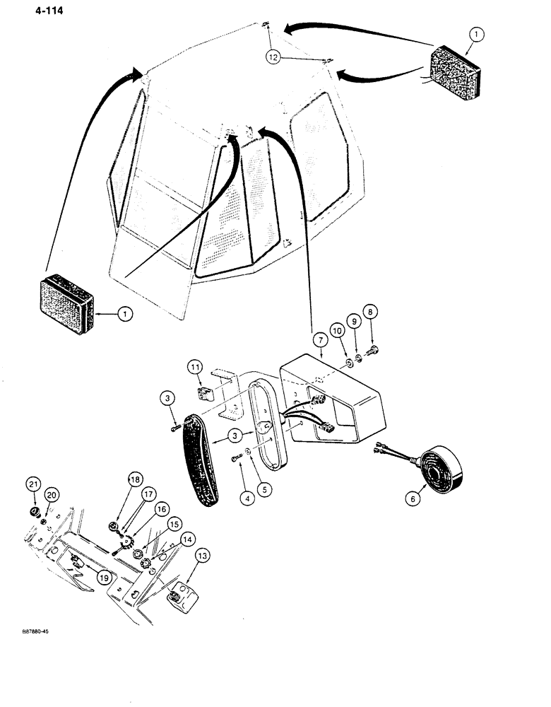 Схема запчастей Case 680K - (4-114) - 12 VOLT TRACTOR LAMP ELECTRICAL CIRCUIT, WITH CAB (04) - ELECTRICAL SYSTEMS