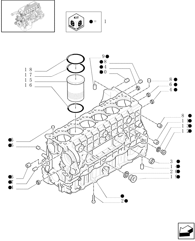 Схема запчастей Case F3AE0684G B001 - (0.04.0[01]) - CYLINDER BLOCK & RELATED PARTS (500386466) 