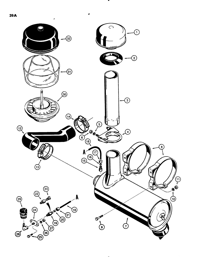 Схема запчастей Case 450B - (039A) - AIR CLEANER SYSTEM, MODELS WITH TURBOCHARGED ENGINE (01) - ENGINE