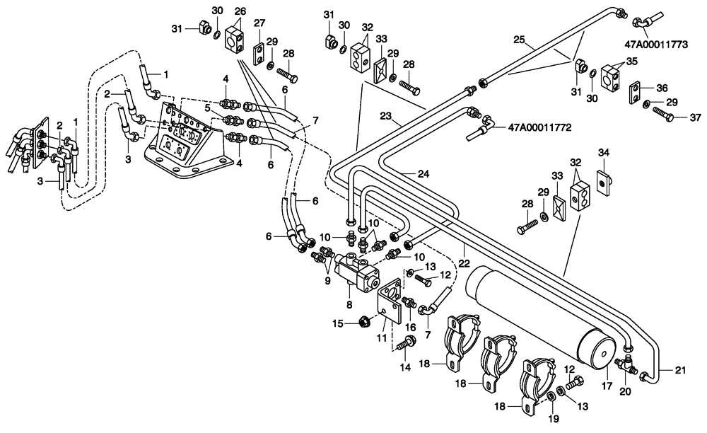 Схема запчастей Case 340 - (47A02001811[001]) - HYDRAULIC CIRCUIT BRAKE SYSTEM - FRAME PART (09) - Implement / Hydraulics / Frame / Brakes