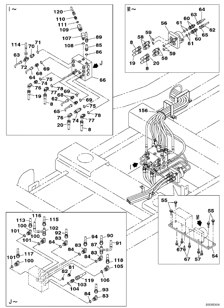 Схема запчастей Case CX700B - (08-44) - PILOT CONTROL LINES, ATTACHMENT - TWO WAY (08) - HYDRAULICS