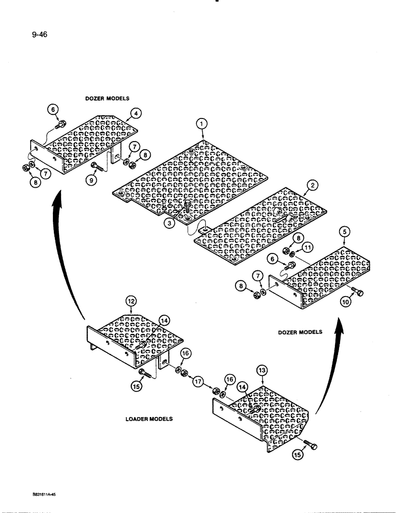 Схема запчастей Case 455C - (9-46) - FLOOR PLATES (09) - CHASSIS/ATTACHMENTS