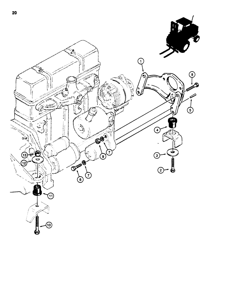 Схема запчастей Case 586D - (020) - ENGINE MOUNTING (10) - ENGINE