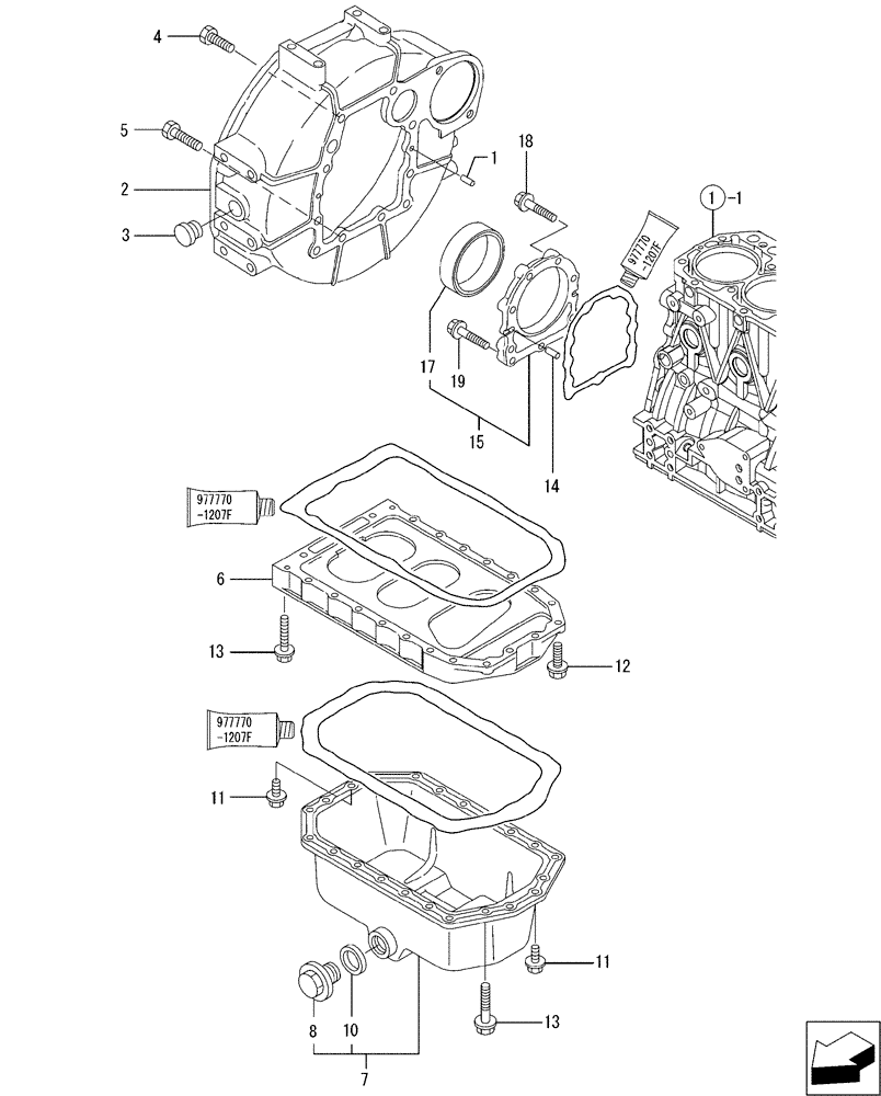 Схема запчастей Case CX36B - (08-003[00]) - FLYWHEEL HOUSING & OIL SUMP (10) - ENGINE