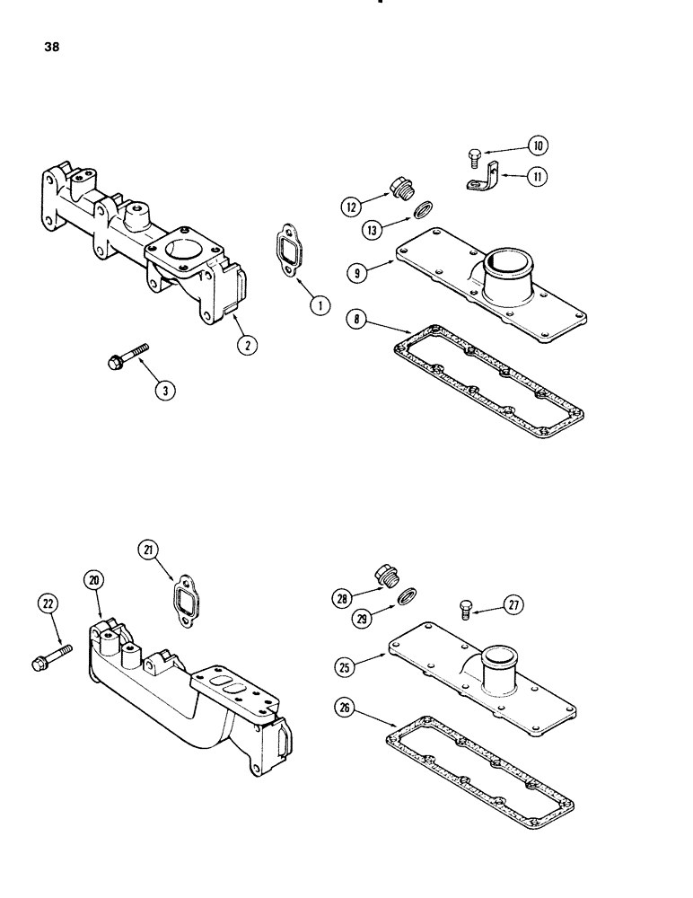 Схема запчастей Case 580E - (038) - MANIFOLDS, 4-390 DIESEL ENGINE, EXHAUST, INTAKE, 4T-390 (02) - ENGINE