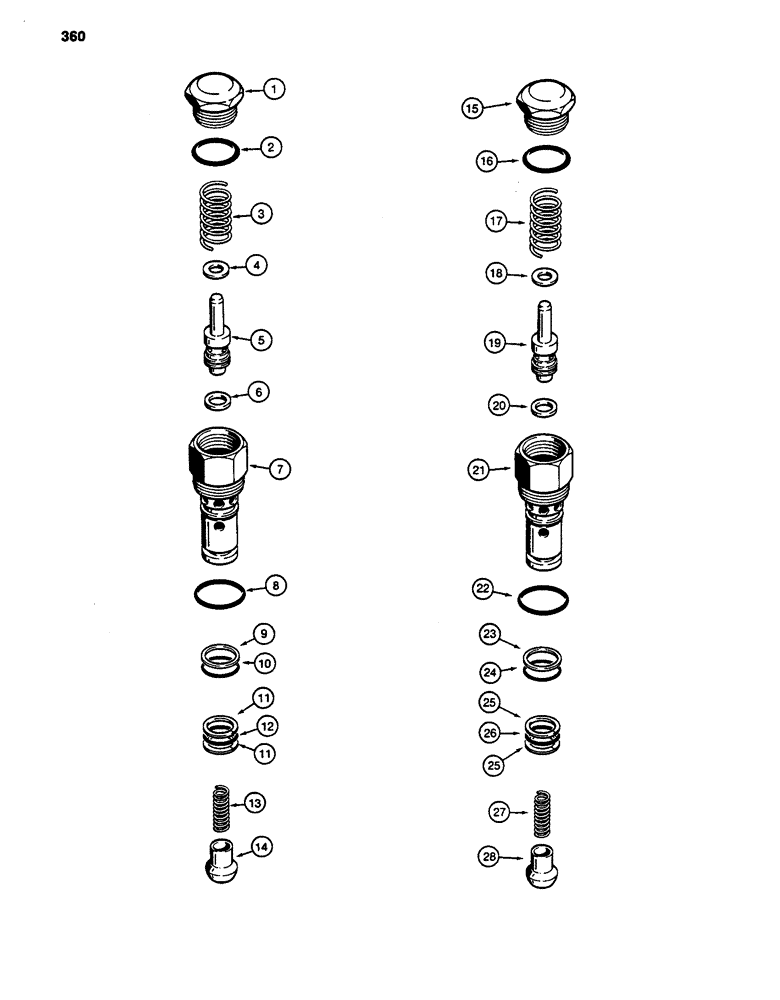 Схема запчастей Case 480D - (360) - PTO AND THREE-POINT HITCH RELIEF VALVE ASSEMBLIES, LIFT SECTIONS, H593228 CIRCUIT RELIEF VALVE (35) - HYDRAULIC SYSTEMS