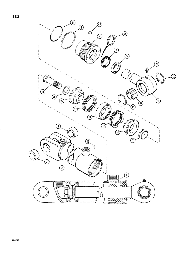 Схема запчастей Case 480C - (382) - G33351 THREE-POINT HITCH TILT CYLINDER, WITH TWO PIECE PISTON (35) - HYDRAULIC SYSTEMS