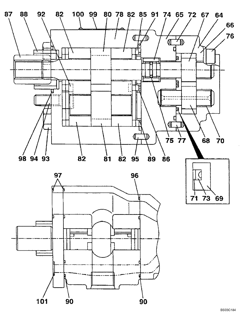 Схема запчастей Case CX80 - (08-86) - PUMP ASSY, HYDRAULIC - GEAR PUMP DRIVE (08) - HYDRAULICS