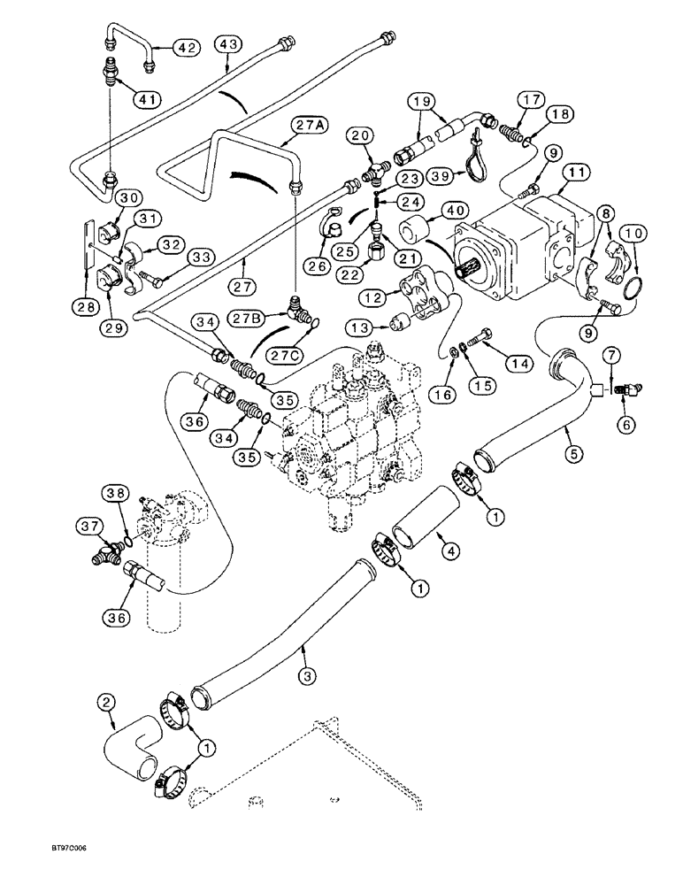 Схема запчастей Case 580SL - (8-002) - EQUIPMENT HYDRAULIC SYSTEM, RESERVOIR TO LOADER CONTROL VALVE & LOADER VALVE TO FILTER (08) - HYDRAULICS