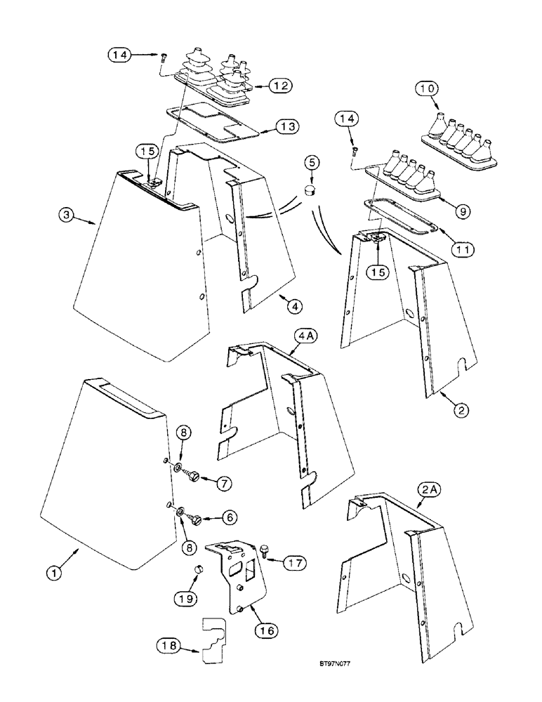 Схема запчастей Case 590SL - (9-32) - BACKHOE CONTROL TOWER COVERS, MODELS WITH BACKHOE AUXILIARY (09) - CHASSIS/ATTACHMENTS