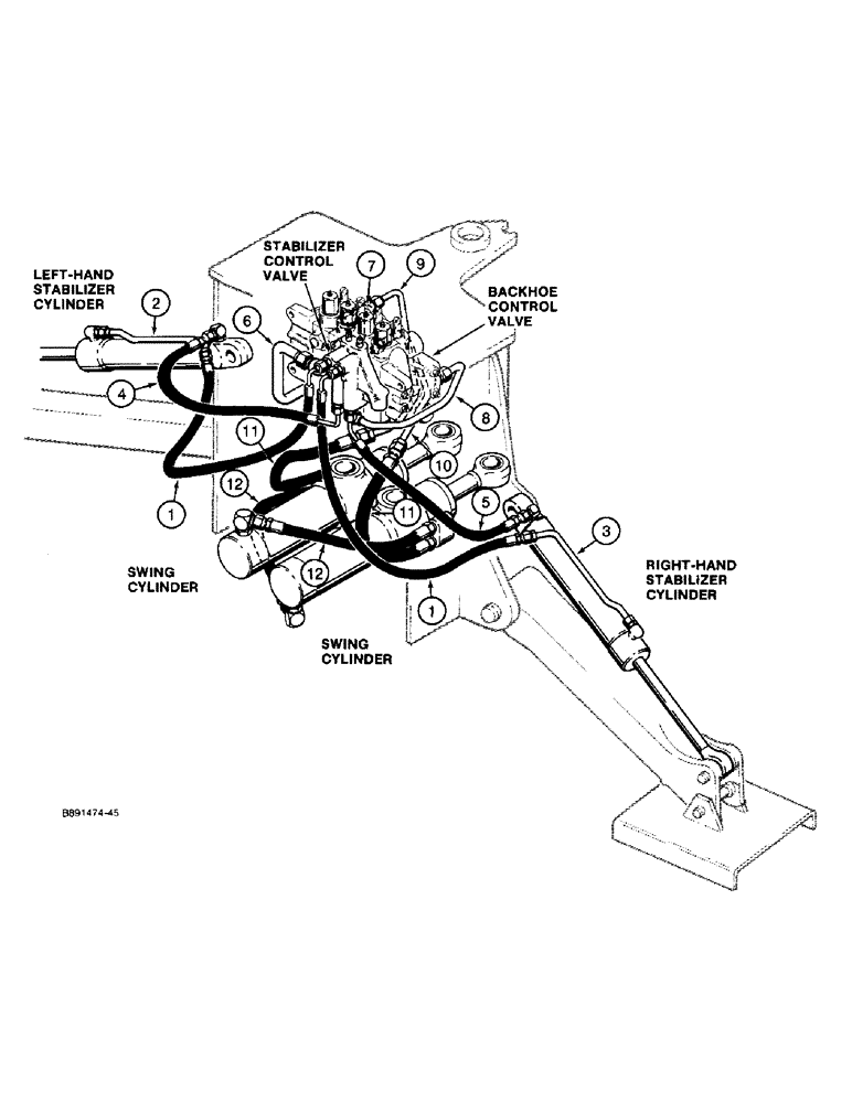 Схема запчастей Case 480F - (1-16) - PICTORIAL INDEX, BACKHOE SWING AND STABILIZER CYLINDER HYDRAULICS (00) - PICTORIAL INDEX