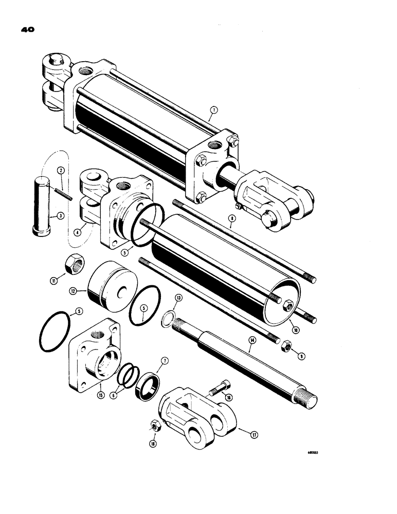 Схема запчастей Case 586 - (40) - D40197 SIDE SHIFT CYLINDER, USED WITH 4000 LB. CAPACITY MAST (35) - HYDRAULIC SYSTEMS