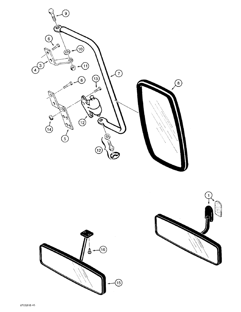 Схема запчастей Case 580SK - (9-164) - REAR VIEW MIRROR, ROPS CAB MODELS - INTERIOR, ROPS CAB (09) - CHASSIS/ATTACHMENTS