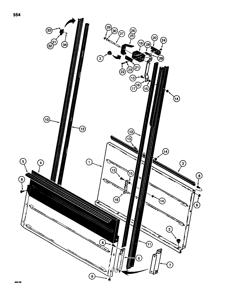 Схема запчастей Case 580D - (554) - CAB REAR WINDOW (09) - CHASSIS/ATTACHMENTS