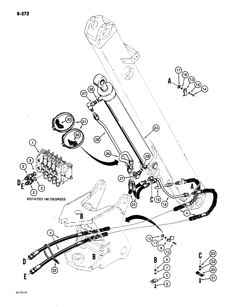 Схема запчастей Case 780C - (8-272) - BACKHOE DIPPER CYLINDER HYDRAULIC CIRCUIT (08) - HYDRAULICS