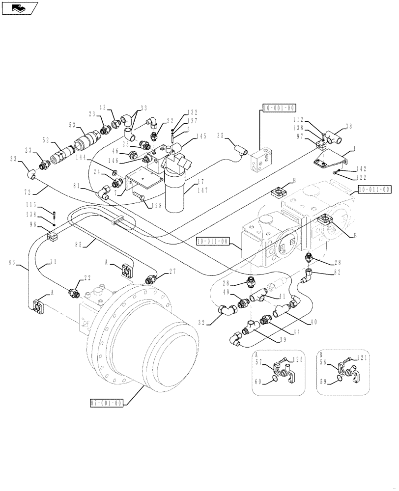 Схема запчастей Case SV228 - (10-003-00[01]) - HYDRAULIC CIRCUIT, TRAVEL - DRUM (07) - HYDRAULIC SYSTEM