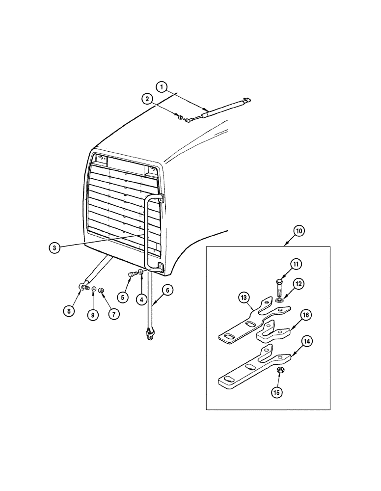 Схема запчастей Case 885 - (09-042[01]) - ENGINE HOOD - DAMPER AND BRACKET (09) - CHASSIS/ATTACHMENTS