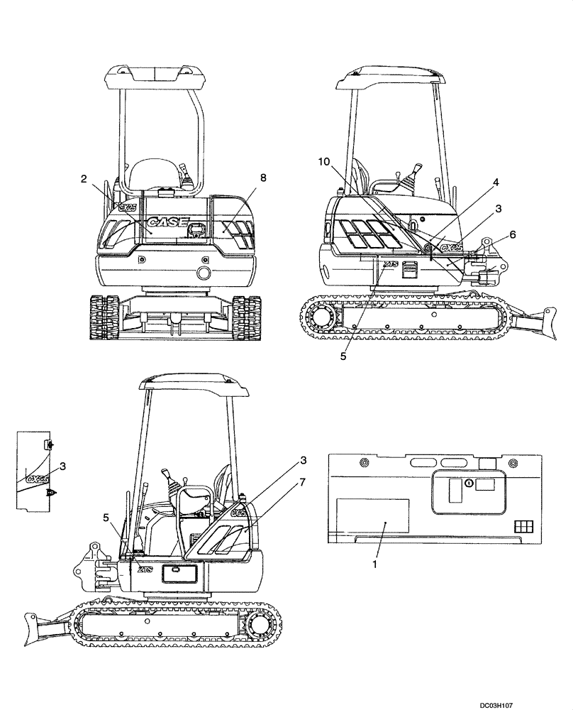 Схема запчастей Case CX25 - (09-52[00]) - DECALS (POSITION) (09) - CHASSIS/ATTACHMENTS