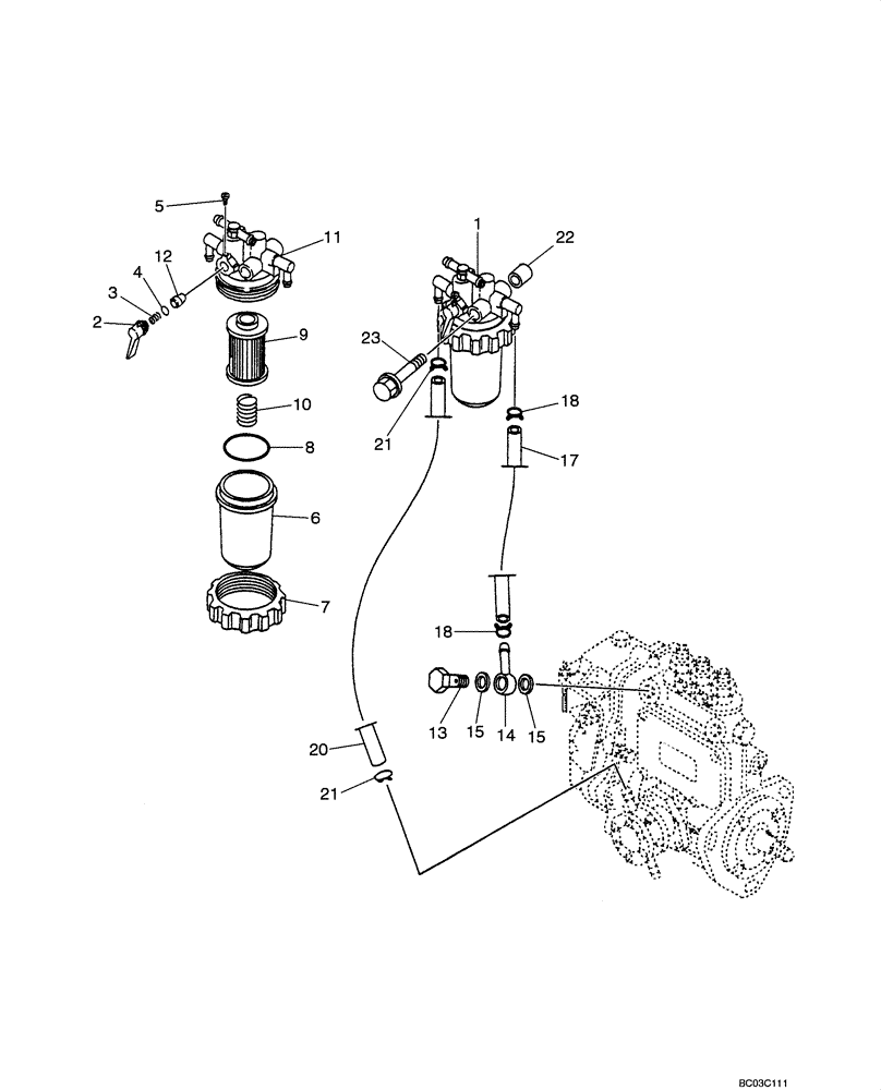 Схема запчастей Case CX36 - (03-04[00]) - FUEL FILTER (03) - FUEL SYSTEM