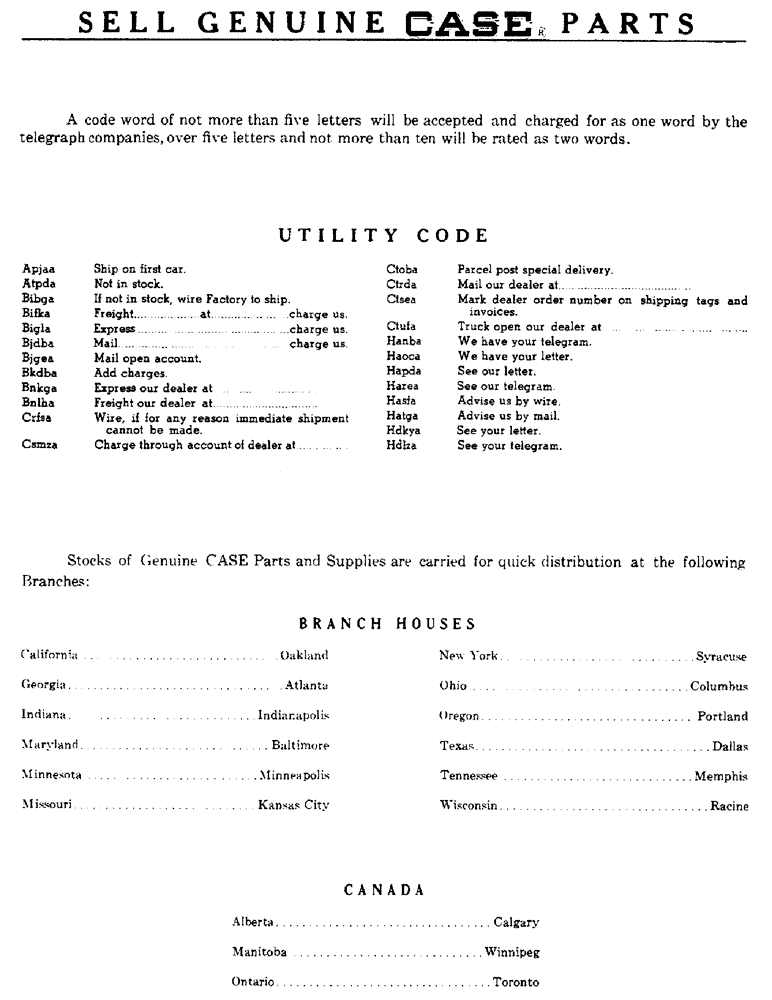 Схема запчастей Case 520 - (003) - UTILITY CODE (00) - GENERAL