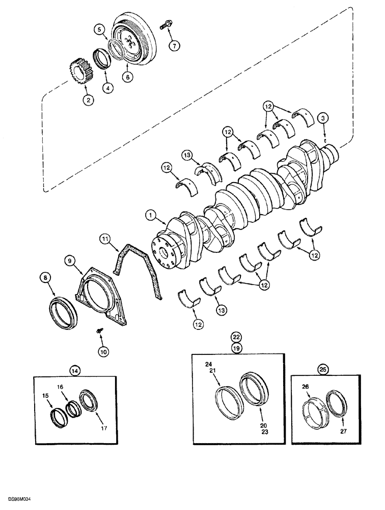 Схема запчастей Case 1150G - (2-042) - CRANKSHAFT, 6T-590 ENGINE, PRIOR TO JJG0218023 AND JJG0218024 - JJG0218478 (01) - ENGINE