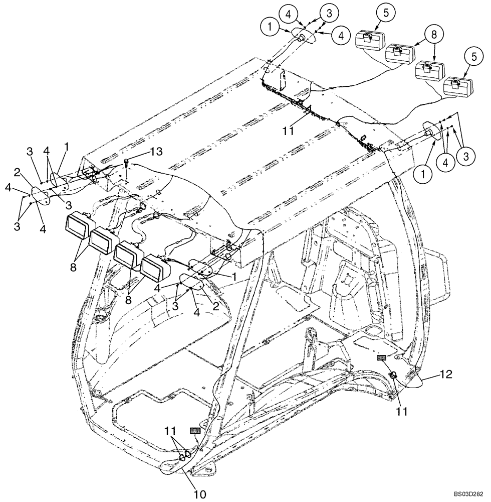 Схема запчастей Case 590SM - (04-14) - ELECTRICAL - LAMPS, ROPS CANOPY (04) - ELECTRICAL SYSTEMS