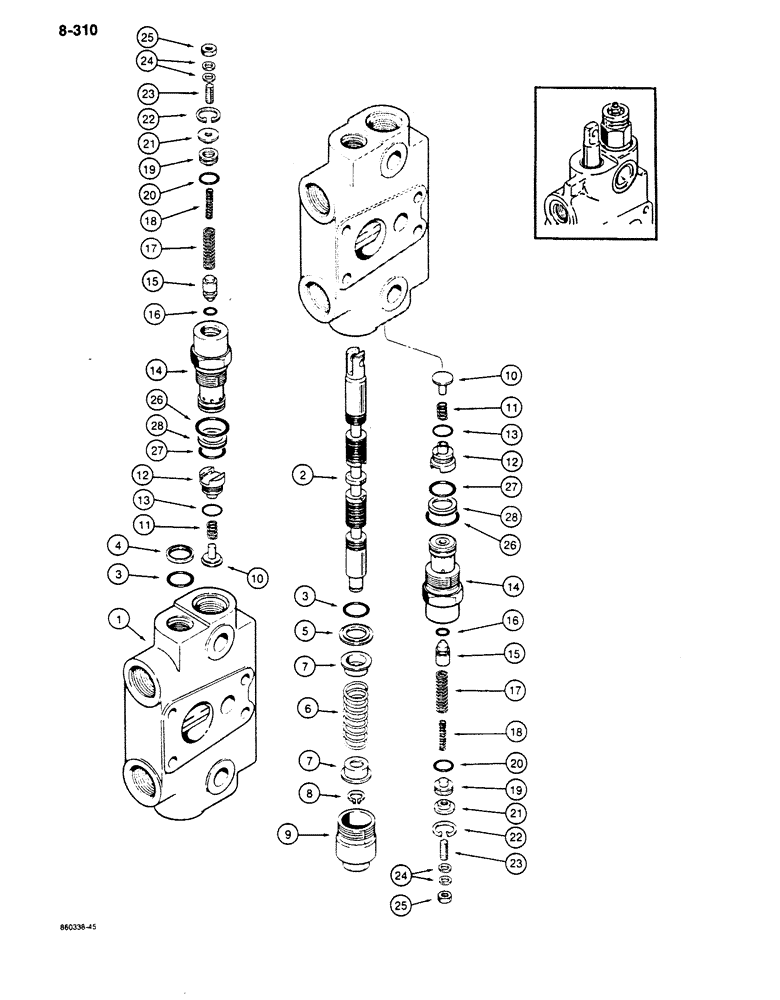 Схема запчастей Case 680K - (8-310) - BACKHOE CONTROL VALVE, DIPPER AND BUCKET SECTIONS (08) - HYDRAULICS