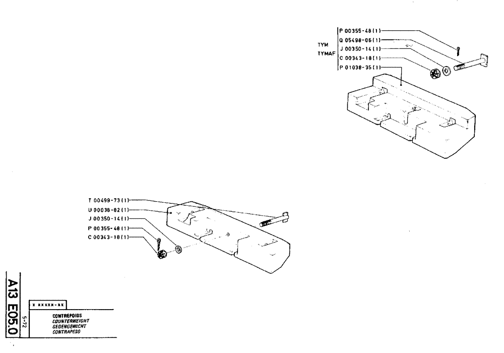 Схема запчастей Case TY45 - (A13 E05.0) - COUNTERWEIGHT (05) - UPPERSTRUCTURE CHASSIS