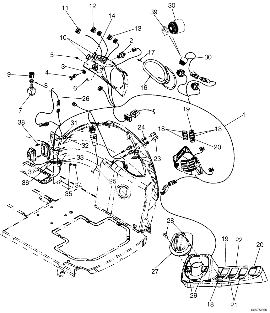 Схема запчастей Case 590SM - (04-10) - HARNESS, SIDE CONSOLE - SWITCHES (04) - ELECTRICAL SYSTEMS