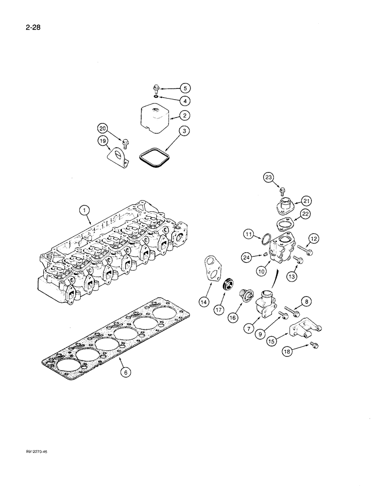 Схема запчастей Case 621 - (2-28) - CYLINDER HEAD COVERS, GASKETS, AND THERMOSTAT, 6T-590 ENGINE, CYLINDER HEAD COVERS AND GASKET (02) - ENGINE