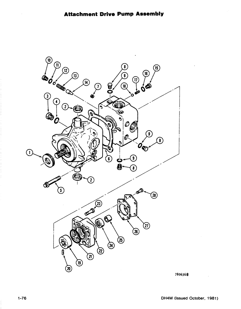 Схема запчастей Case DH4 - (1-76) - ATTACHMENT DRIVE PUMP ASSEMBLY (35) - HYDRAULIC SYSTEMS