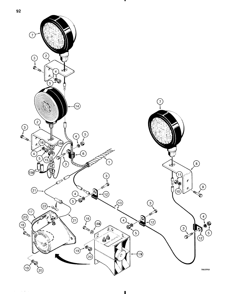 Схема запчастей Case W11 - (092) - ELECTRICAL SYSTEM, REAR LAMPS AND BACKUP ALARM (04) - ELECTRICAL SYSTEMS