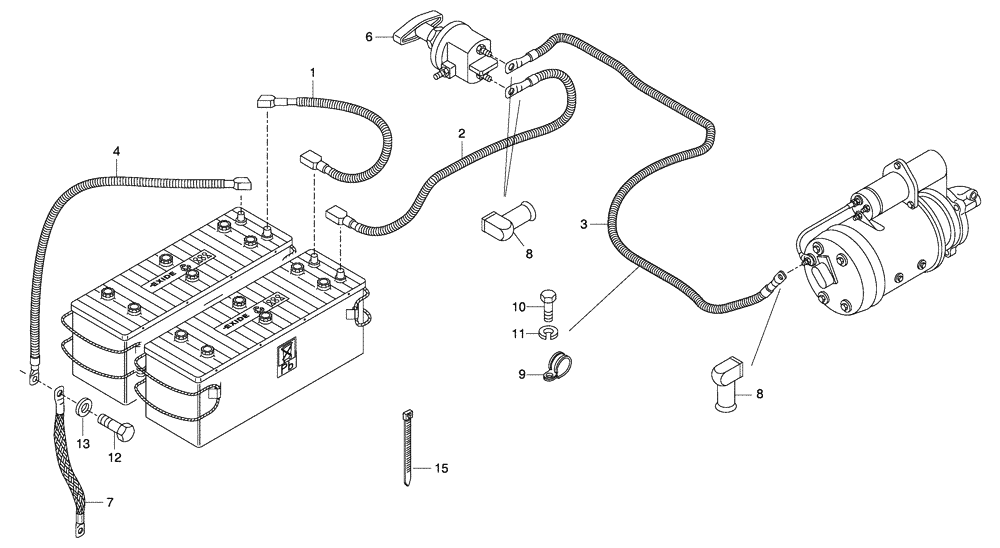 Схема запчастей Case 330 - (67A00031181[02]) - ELECTRICAL EQUIPMENTS - STARTER MOTOR FEEDING (13) - Electrical System / Decals