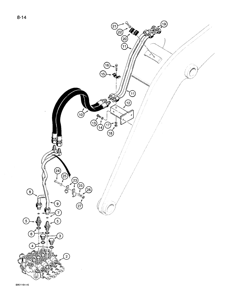 Схема запчастей Case 621 - (8-14) - HYDRAULIC CIRCUIT, LOADER AUXILIARY, CONTROL VALVE TO CYLINDERS (08) - HYDRAULICS