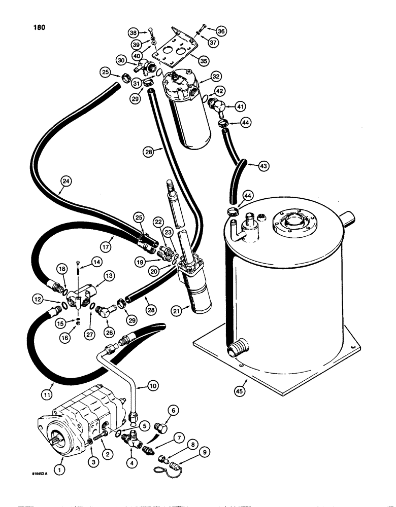 Схема запчастей Case W24C - (180) - STEERING HYDRAULIC CIRCUITS - PUMP TO RESERVOIR, MODELS WITHOUT AUXILIARY STEERING (05) - STEERING