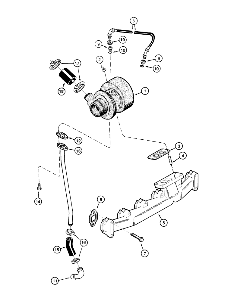 Схема запчастей Case 845 - (02-28[01]) - TURBOCHARGER - MOUNTING (02) - ENGINE