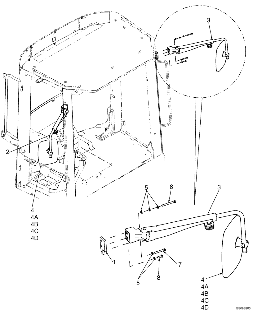 Схема запчастей Case 821E - (09-49A) - CAB - MIRRORS - EUROPE (P.I.N. N8F206417 AND AFTER) (09) - CHASSIS