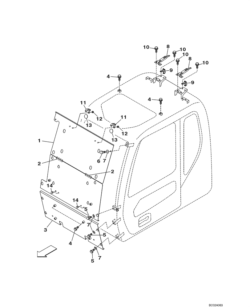 Схема запчастей Case CX290 - (09-38) - TRANSPORT GUARD - WINDOW, FRONT (09) - CHASSIS