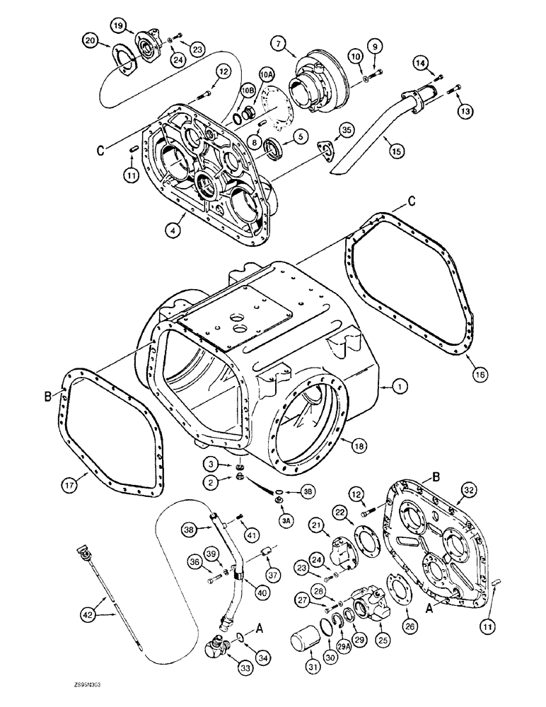 Схема запчастей Case 1155E - (6-10) - TRANSMISSION HOUSING, COVERS, AND DIPSTICK (06) - POWER TRAIN