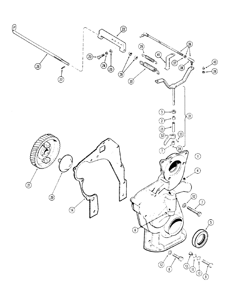 Схема запчастей Case 310G - (020) - GOVERNOR AND TIMING GEAR COVER, (148B) SPARK IGNITION ENGINE (01) - ENGINE