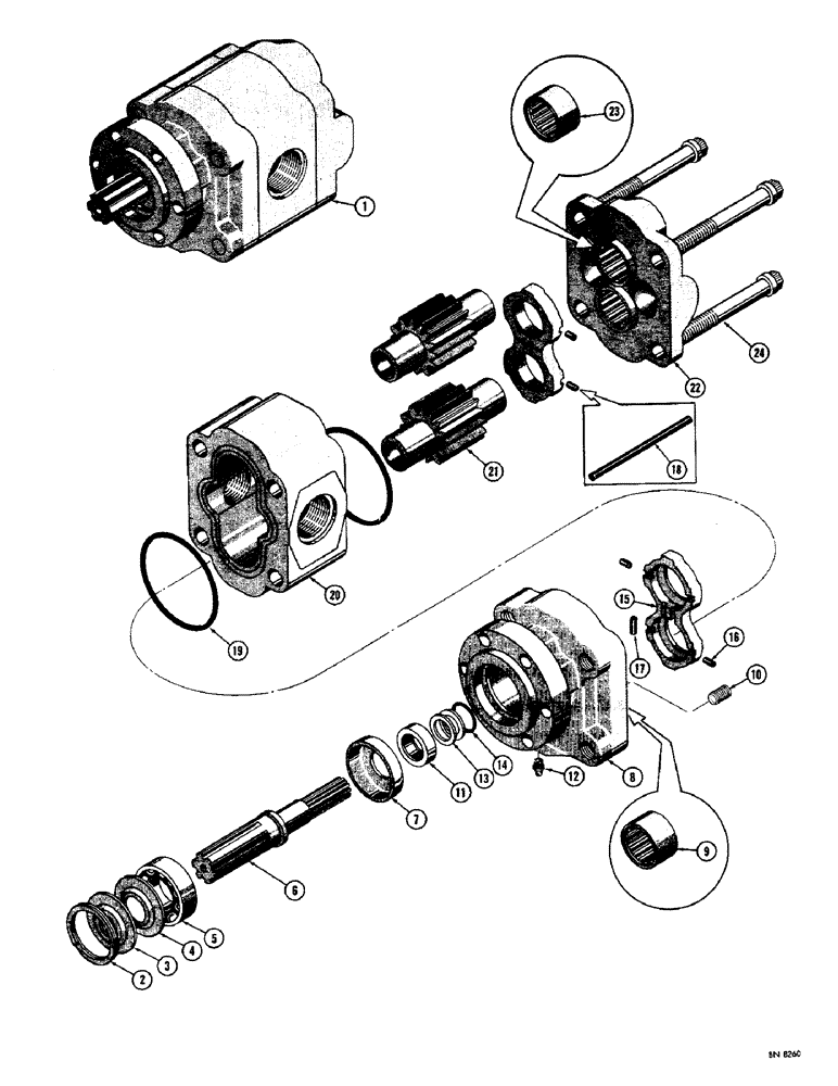 Схема запчастей Case 310G - (166) - COMERICAL SHEARING HYDRAULIC PUMPS (USED BEFORE TRAC. SN 3025562) (07) - HYDRAULIC SYSTEM