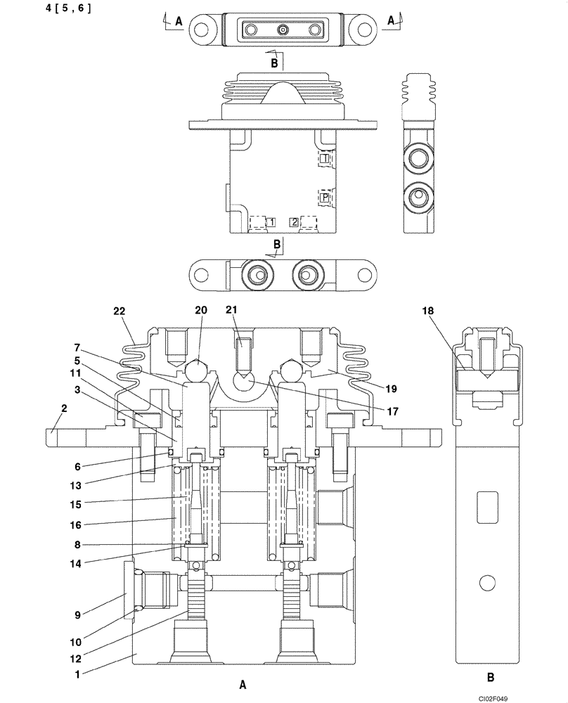 Схема запчастей Case CX225SR - (08-64) - VALVE ASSY - PEDAL CONTROL (08) - HYDRAULICS