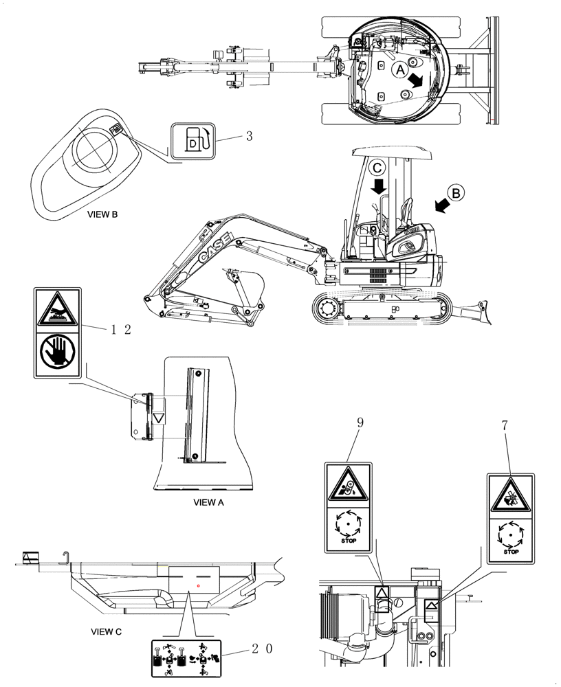 Схема запчастей Case CX31B - (4.520[04]) - DECALS - CANOPY (90) - PLATFORM, CAB, BODYWORK AND DECALS