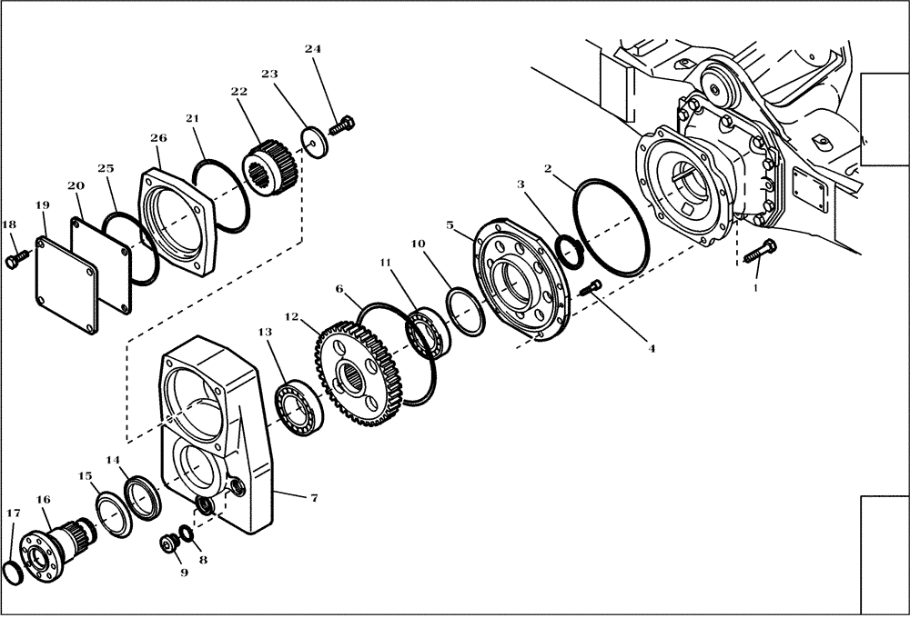 Схема запчастей Case 321D - (16.082[2988742001]) - TRANSFER GEARBOX (14) - MAIN GEARBOX & DRIVE