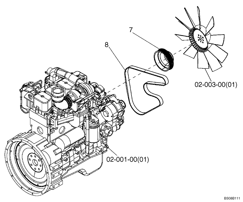 Схема запчастей Case SV210 - (02-003-00[02]) - FAN DRIVE (GROUP 118) (ND136184) (02) - ENGINE