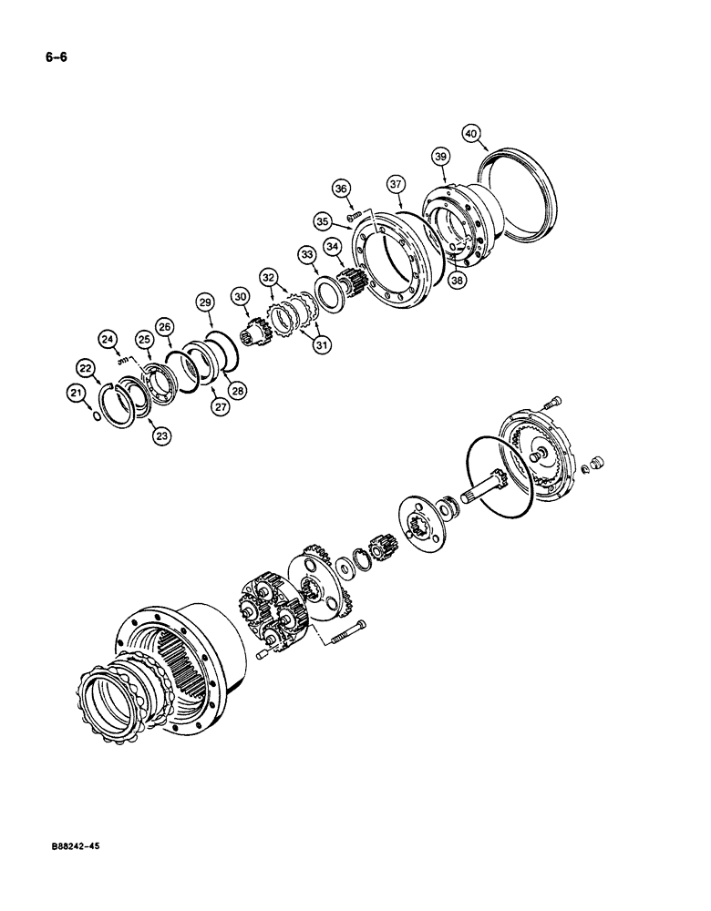 Схема запчастей Case 125B - (6-06) - FINAL DRIVE TRANSMISSION, P.I.N. 74251 THROUGH 74963, 21801 THROUGH 21868, 26801 AND AFTER (06) - POWER TRAIN